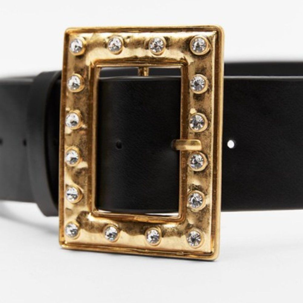 ZARA RHINESTONE GOLDEN SQUARE BUCKLE BLACK BELT
